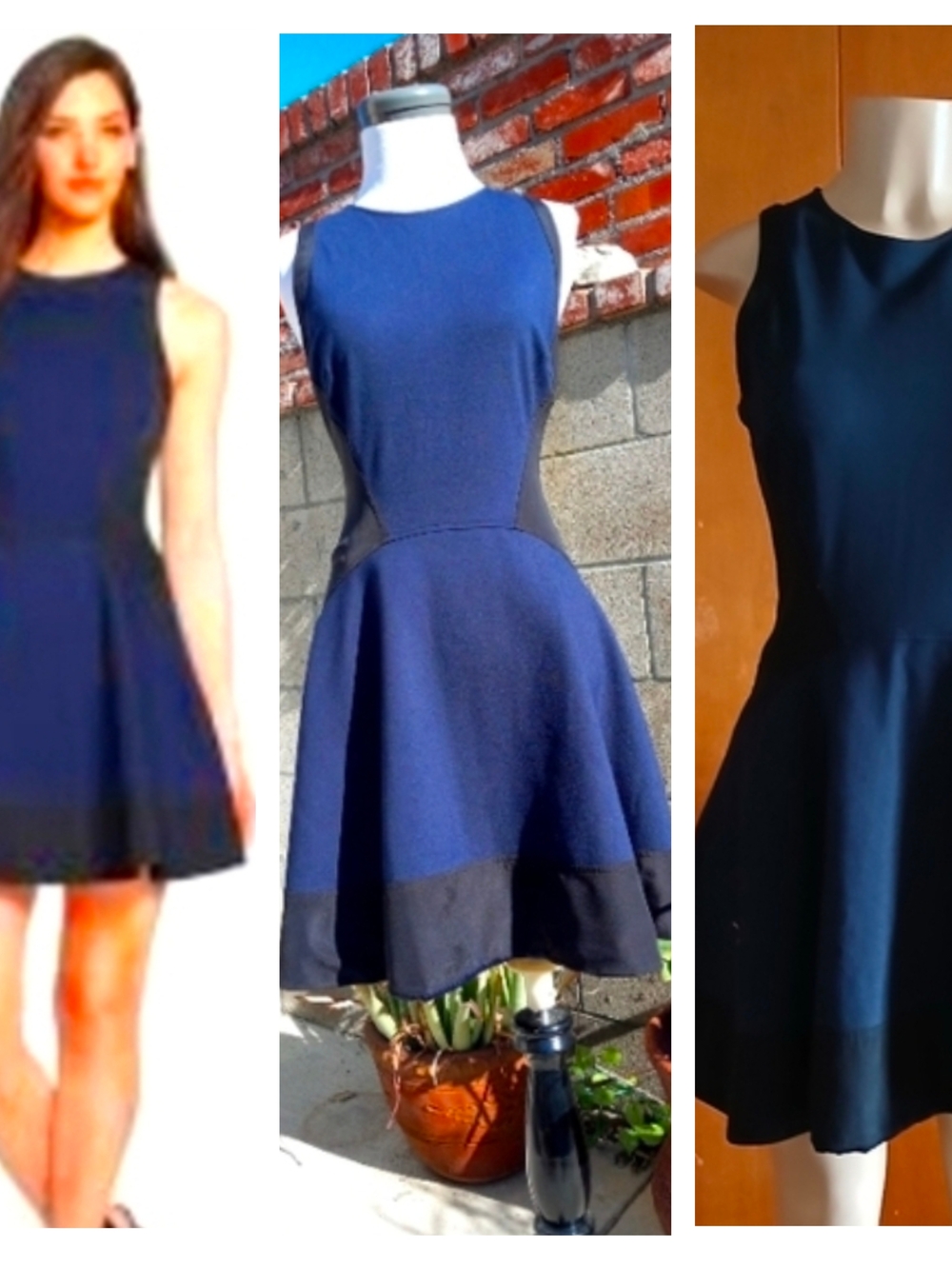 Ted Baker Navy and Black Fit-and-Flare Midi Dress